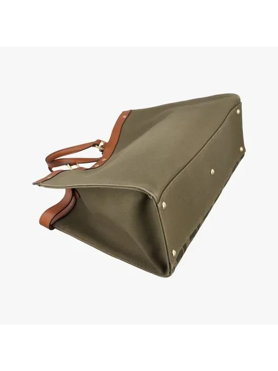 Fendi Peekaboo Green Beige Canvas Leather Messenger Bag - Picture 7 of 16